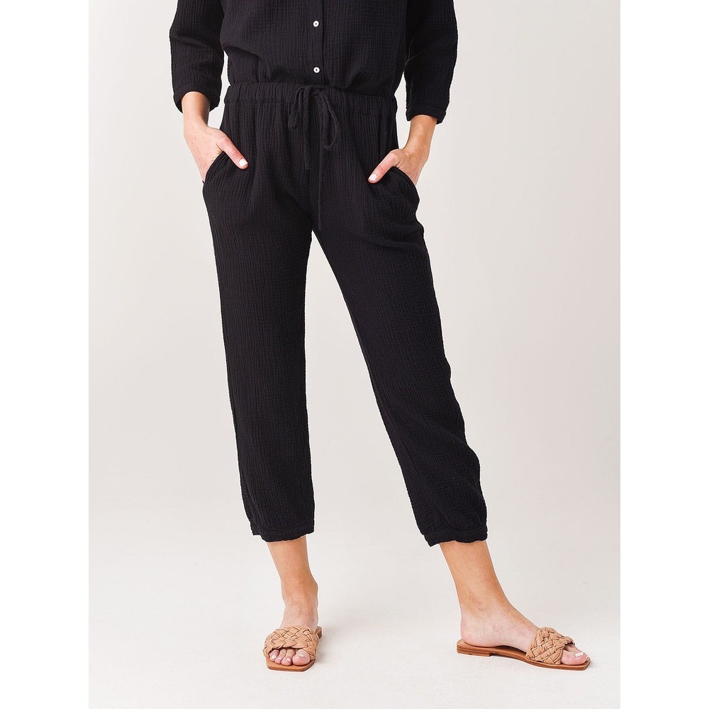 Honorine Harper Pant Black Cotton Gauze Cropped Joggers XS